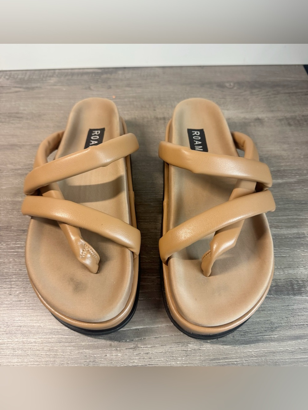 ROAM Tubey X Women's Tan Crisscross Padded Slide Platforms Col Nude Sz 7 $165